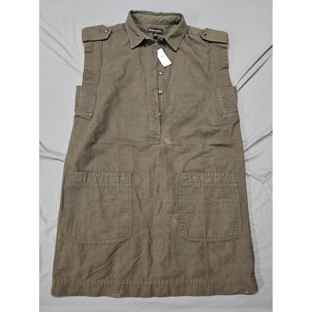 NEW Banana Republic Utility Shirt Dress Women Medium Olive NWT Canvas Sleeveless